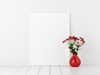 Poster Mockup with Flowers in Red Vase Decoration