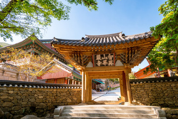 Naklejka premium Landscape of Hwaeomsa Temple, An ancient Korean Buddhist temple in Jirisan National Park.