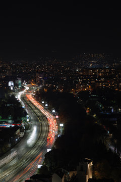 Dark night in illuminated , Sofia, Bulgaria.