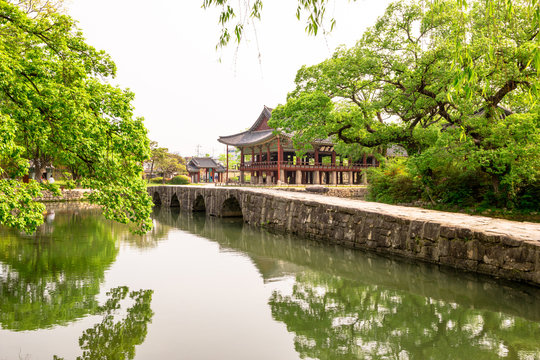  Traditional Gwanghalluwon Pavilion scene in spring