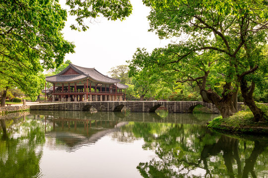  Traditional Gwanghalluwon Pavilion scene in spring