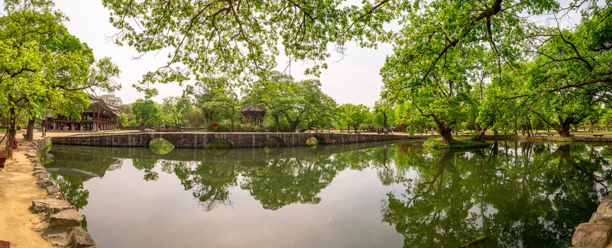  Traditional Gwanghalluwon Pavilion scene in spring