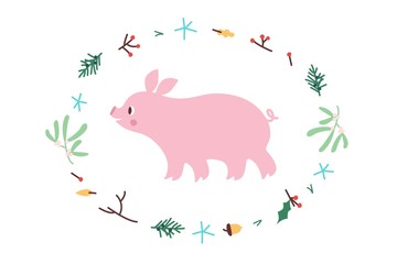Cute Pig. Vector illustrtion. Minimalistic design, children s picture. Print for clothes, dishes etc