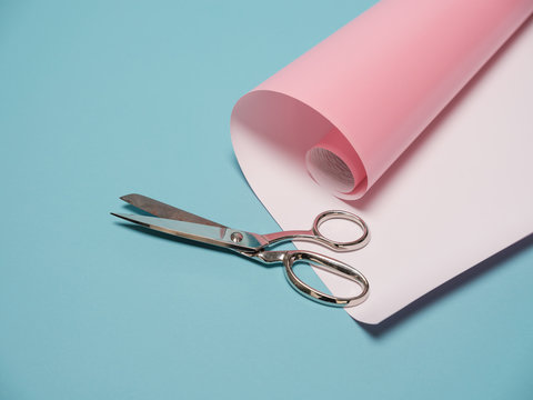 Paper roll and steel scissors