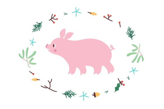 Cute Pig. Vector illustrtion. Minimalistic design, children s picture. Print for clothes, dishes etc
