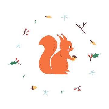 Cute squirrel. Vector illustrtion. Minimalistic design, children s picture. Print for clothes, dishes etc