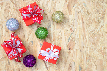 gift boxes and christmas ornaments