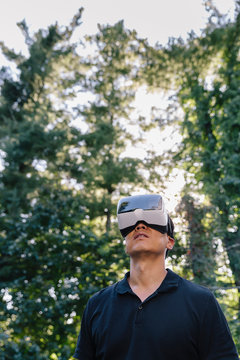 Man Wearing Virtual Reality Goggles
