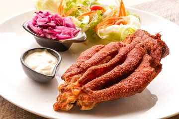 Deep Fried Pork Knuckle  on wooden table
