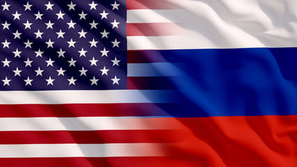 Waving USA and Russia Flags