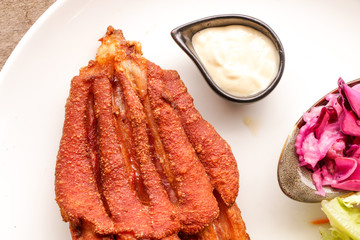 Deep Fried Pork Knuckle  on wooden table