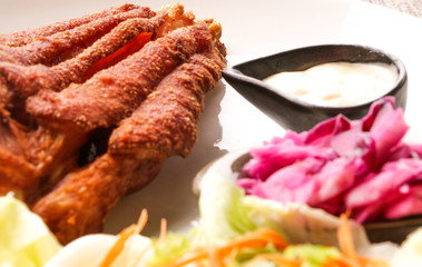 Deep Fried Pork Knuckle  on wooden table