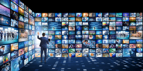 Collage of photos with businessman