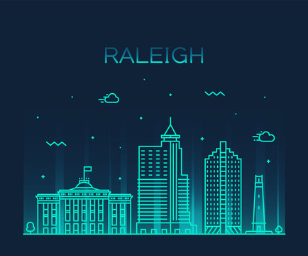 Raleigh Skyline North Carolina USA Vector Linear