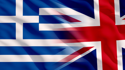 Waving UK and Greece Flags