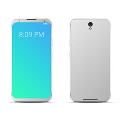 Smartphone in modern style. Phone mockup. Front view of silver cellphone.