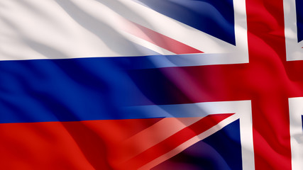 Waving UK and Russia Flags