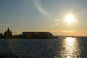 NIZHNY NOVGOROD, RUSSIA - JULY 28, 2018: Nizhnevolzhskaya embankment along Volga river in the city center