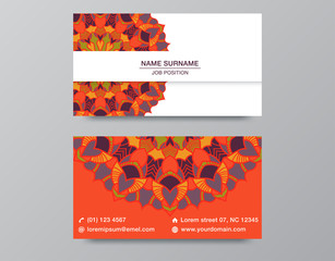 Invitation, business card or banner with text template. Round floral vector ornament
