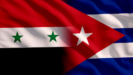 Waving Syria and Cuba Flags
