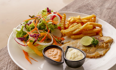 Hot Fish Steak on wooden table