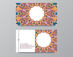 Business card template with mandala design.Vintage decorative elements