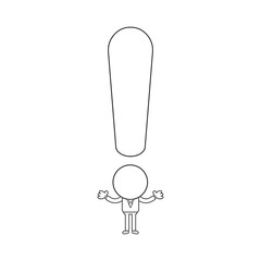 Vector illustration of businessman character with exclamation mark head. Black outline.