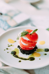 Desserts for the menu with decor. Restaurant dishes with a beautiful serving.