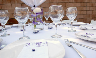 Fancy Outdoor Party in the Fall with wine glasses table setting 