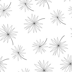 Vector flower black-white pattern. Seamless botanic texture, detailed flowers illustrations. Floral pattern in doodle style, spring floral background.