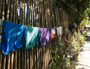 Drying clothes on the fence
