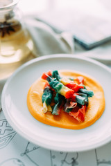 Baking and handmade dumplings. Restaurant dishes with a beautiful serving.
