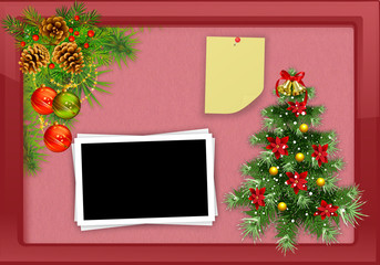 christmas background with frame and flowers