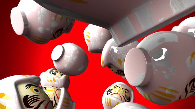 White daruma dolls on red background.3DCG render animation.