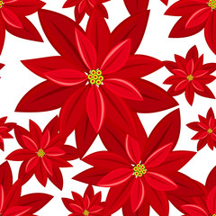 Poinsettia Christmas flowers seamless pattern.