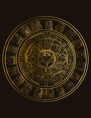 Maya calendar of Mayan or Aztec vector hieroglyph signs and symbols. Golden symbol of maya.