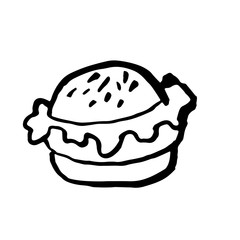 Fast food grunge ink icon. Brush hand drawn watercolor burger. Vector illustration.