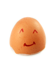 egg shell isolated / broken egg with texture drawings red be smile on egg