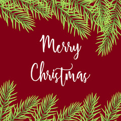 Fototapeta na wymiar Merry Christmas greeting card with fir branches