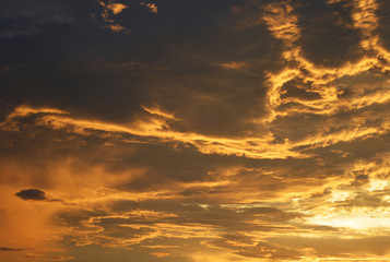 golden clouds sky / colorful dramatic sky sunset on summer in the evening day