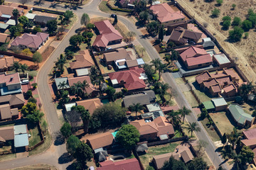 Aerial view of city with houses