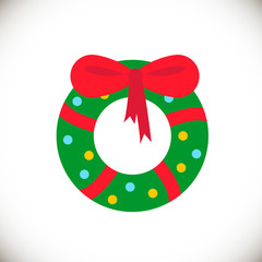 Christmas wreath icon. Vector illustration in flat design