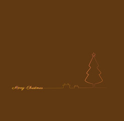 Outline Christmas tree with gift box. background. Christmas greeting card. Vector illustration.