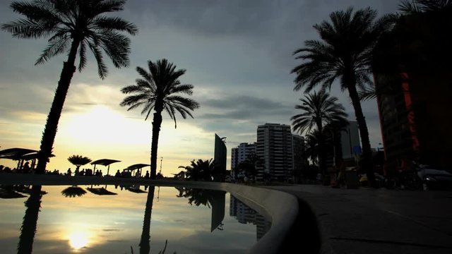 View at sunset of Larcomar Metropolitan shopping Centre complex Miraflores coastal district Lima Peru South America 