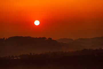 twilight landscape blue sky and fog