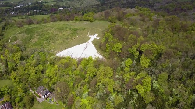Chiltern hills / Whiteleaf hill and Whiteleaf cross filmed from the air