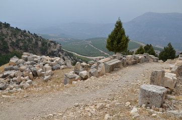 Calycadnus (Goksu) valley in Taurus mountains view from the ruins of Alahan Monastery (Koja Kalesi)...