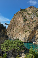 ruins of  Antioch castle on the sea cliff Guneykoy, Antalya, Turkey