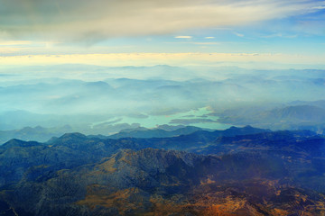 Aerial view of mountains under the clouds in Turkey