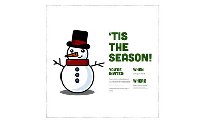 Tis The Season Snowman Christmas Party Invitation Design with Where and When Details